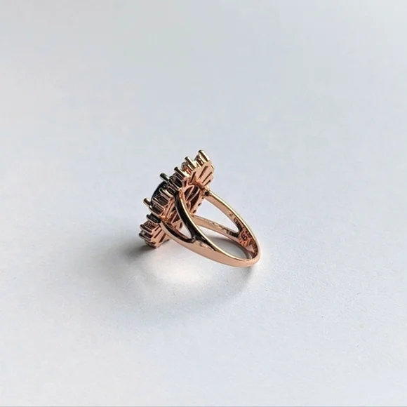 Henri Bendel Onyx Style Sunburst Halo CZ Baguette Art Deco Rose Gold Ring- sz 6½ - Picture 4 of 9